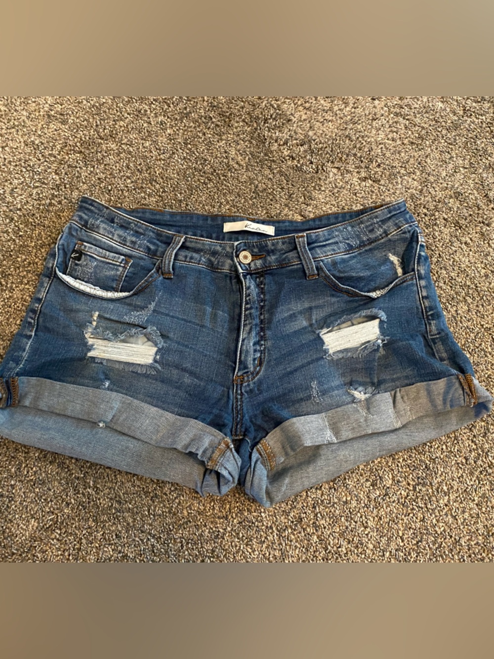 KanCan Distressed Cuffed Denim Shorts - Blue
